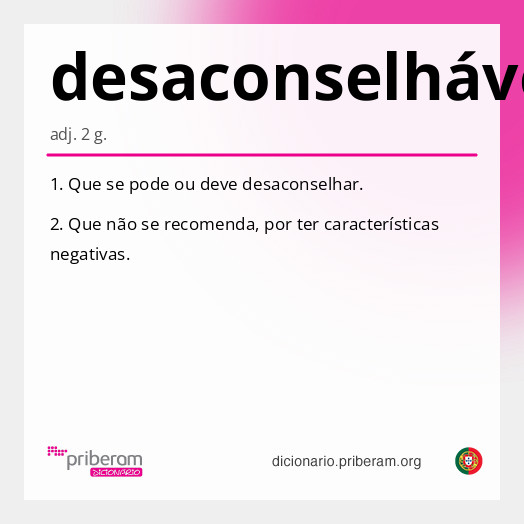 Significado de desaconselhável